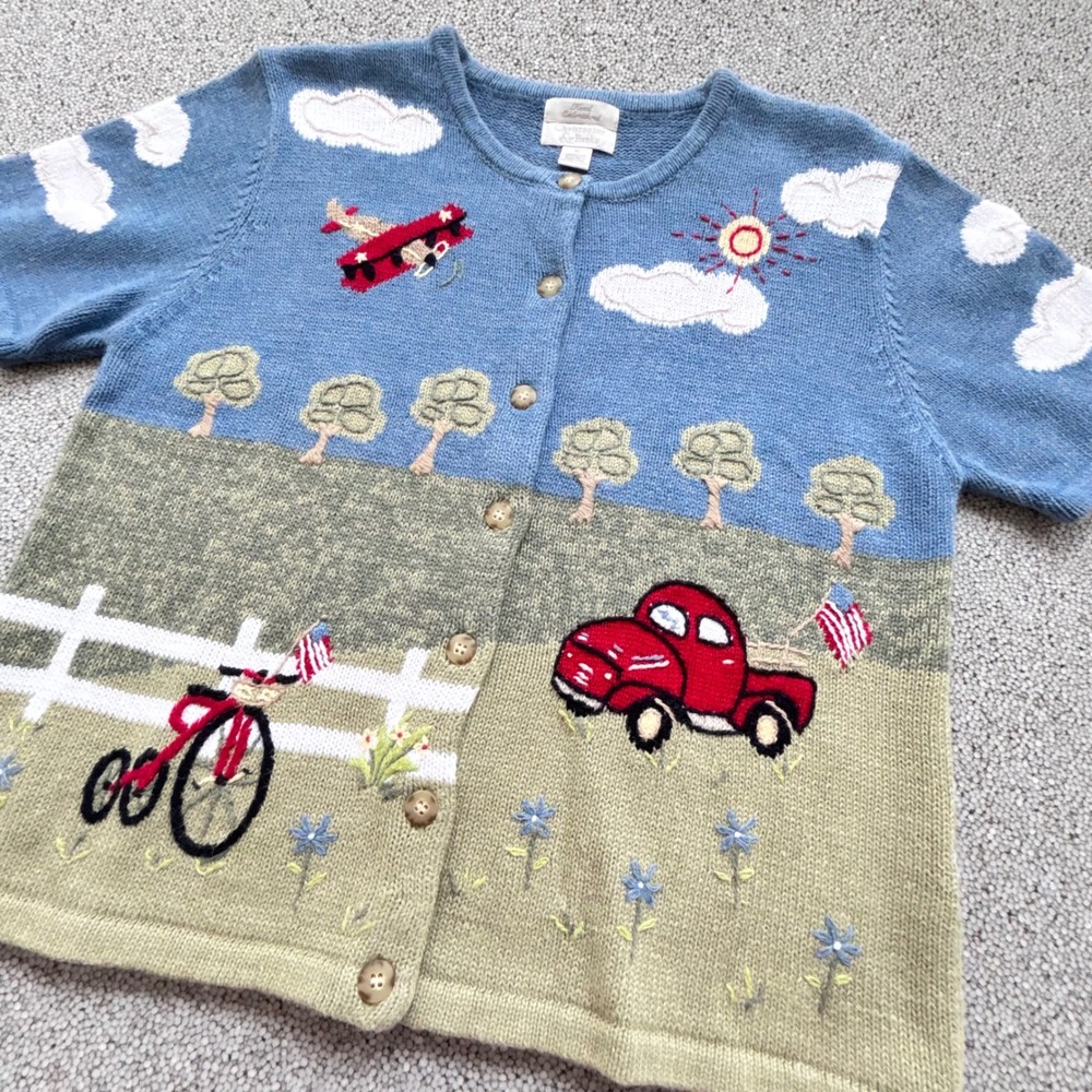 Christopher & Banks Cardigan M Hand Embroidered Americana Cottage Grandmacore